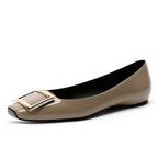Square Buckle Flats Patent Leather Square Toe Low-cut Shoes - D&A