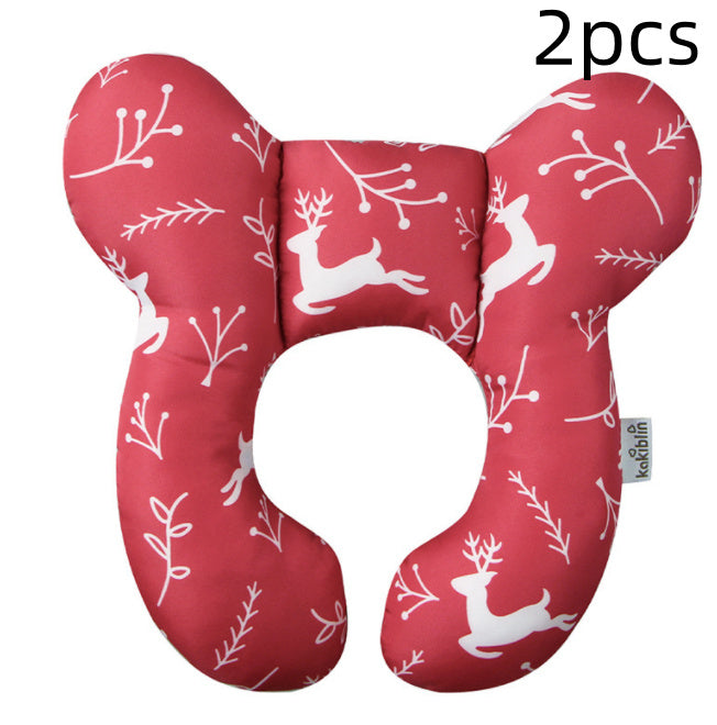 Infant Pillow Baby Bed U-Shaped Safety Seat Neck Guard Fixed Stereotyped Stroller Pillow Red christmas deer 2pcs OPP - D&A