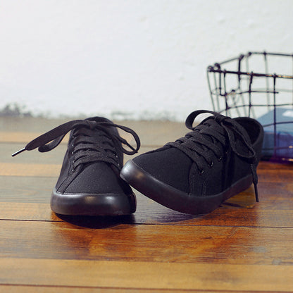Korean Style All Black Slimming Versatile Pure Breathable Flat Work Shoes - D&A
