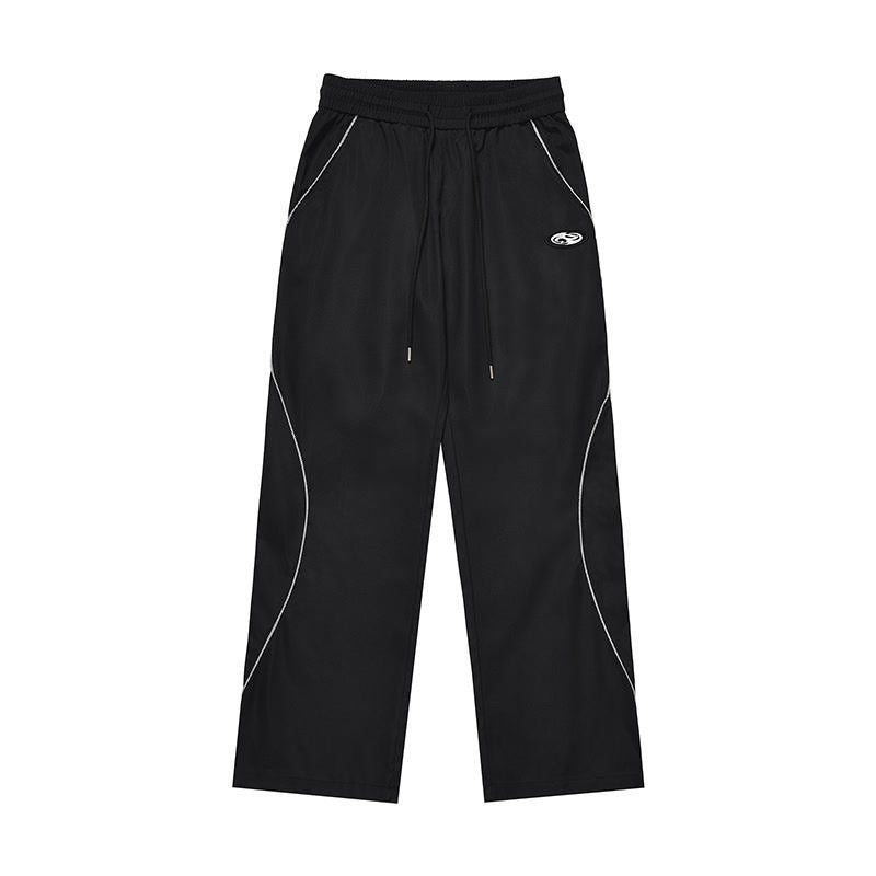 American Retro Color Contrast Patchwork Design Pants Black - D&A
