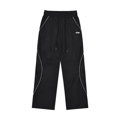 American Retro Color Contrast Patchwork Design Pants Black - D&A