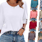 Women's Printed Elegant 34 Sleeves Round Neck T-shirt With Buttons - D&A