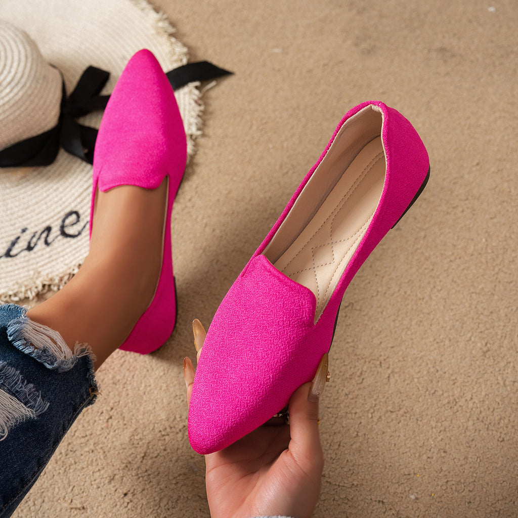 Printed Shallow Mouth Pointed Flat Large Size Women's Shoes - D&A