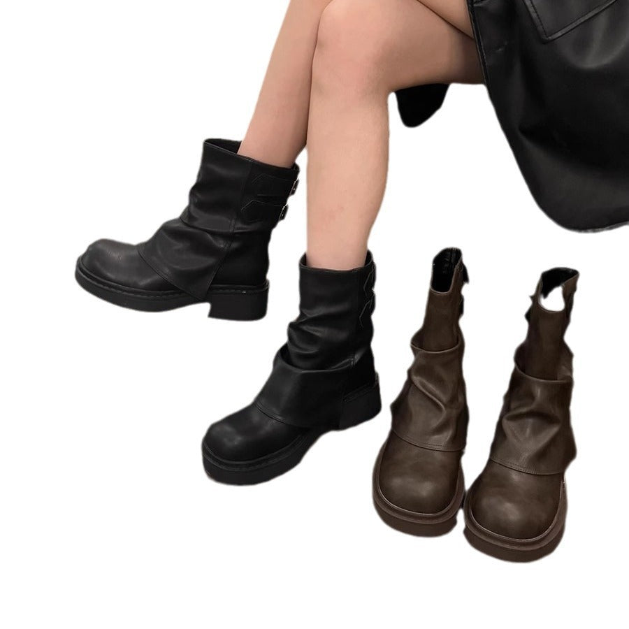 British Street Pleated Sleeve Slugged Bottom Boots - D&A