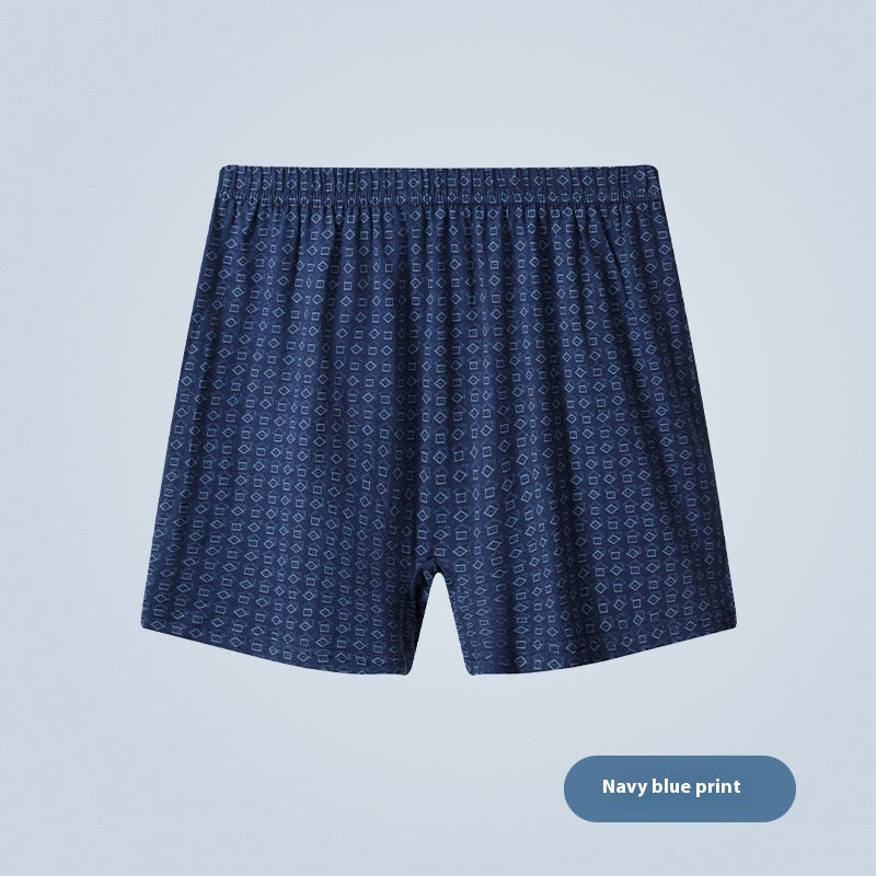 Middle-aged And Elderly Underwear Men's Cotton Boxer Navy Print - D&A