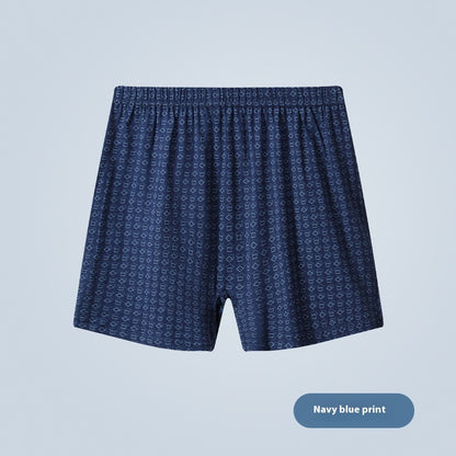 Middle-aged And Elderly Underwear Men's Cotton Boxer Navy Print - D&A