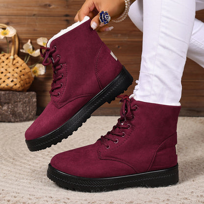 Women's Fashionable Waterproof High-top Cotton-padded Snow Boots Red - D&A