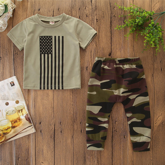 Little Kids' Suit Summer Men's Clothing Independence Day Flag Camouflage Suit - D&A