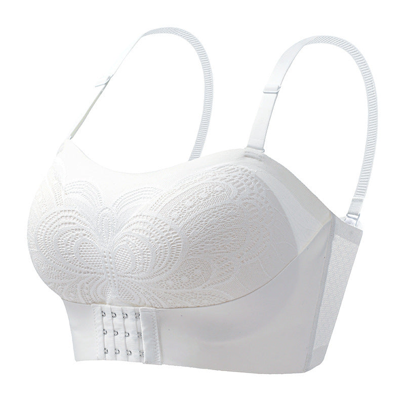 Front Closure Bra Strapless Wireless Push Up Anti-slip Bra White - D&A