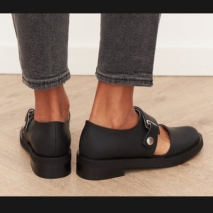 Spring Leisure Low Heel Square Heel Round Head Buckle Oversized Shoes - D&A