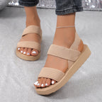 Women's Fashionable Flat Wedge Beach Sandals Median Brown Hemp Khaki - D&A