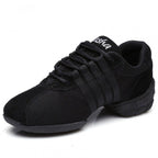 Mesh Dance Shoes Women's Mid Heel T01 Black Cloth Black Stripe - D&A