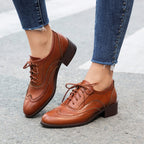 Retro British Contrasting Color Brogue High-cut Lace-up Shoes - D&A