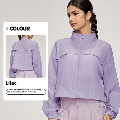 Summer Mountain Stand Collar Sports Jacket Women's Outdoor Breathable Lightweight Cardigan Lilac Purple - D&A