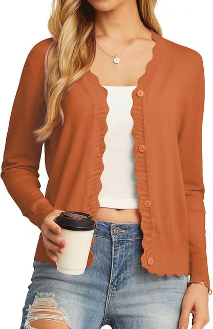 Fashion Short Knitted Cardigan Coat Orange - D&A