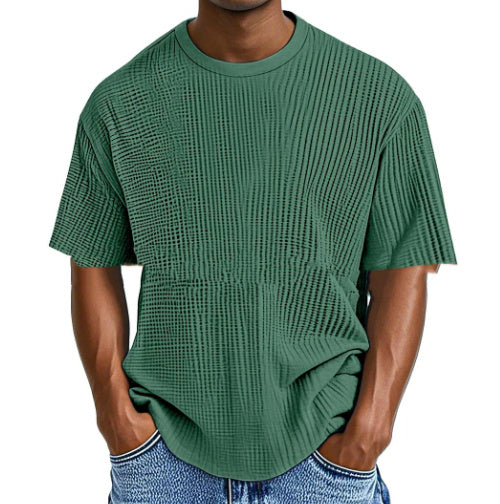 Casual Pure Color Comfort Waffle Short Sleeve Green - D&A
