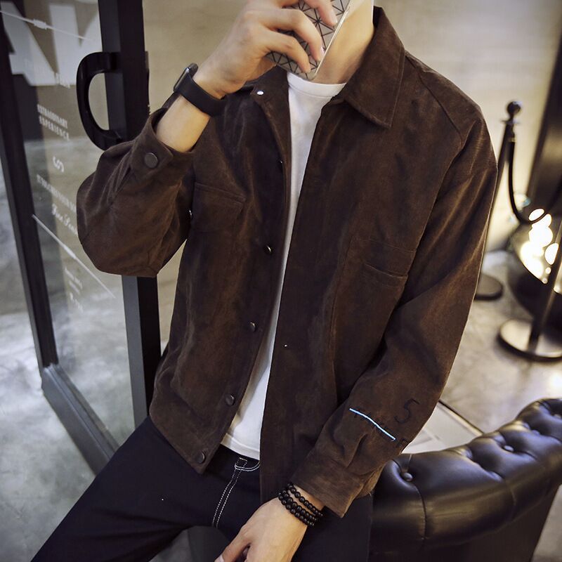 Jackets Men Single Breasted Pockets Leisure Slim Solid Simple Brown - D&A