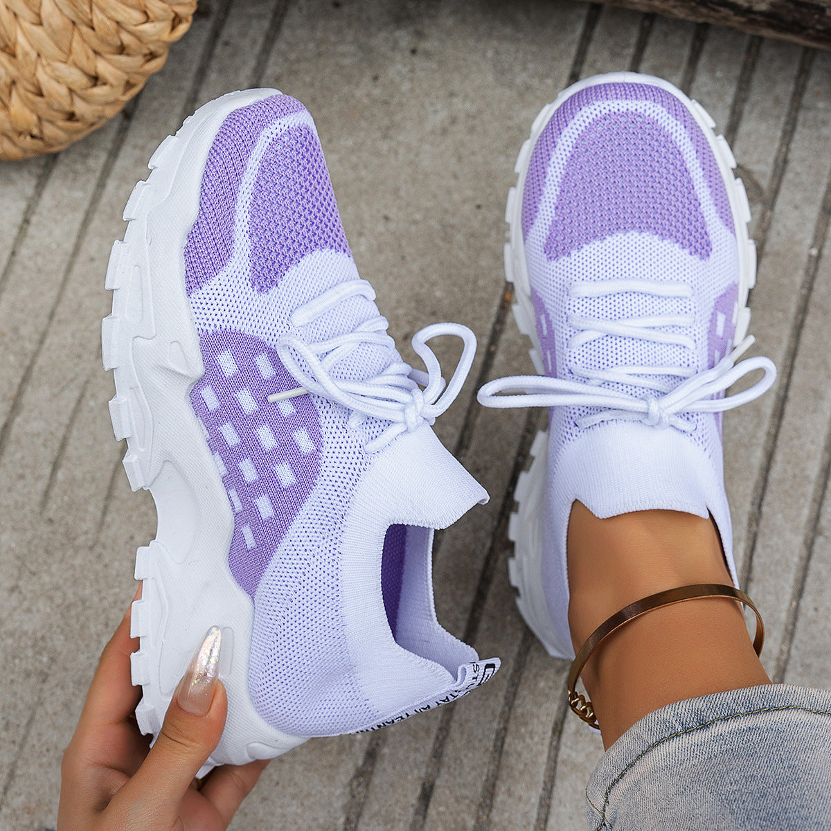 Fashion All-match Sneaker Platform Casual Casual And Comfortable White Purple Color - D&A