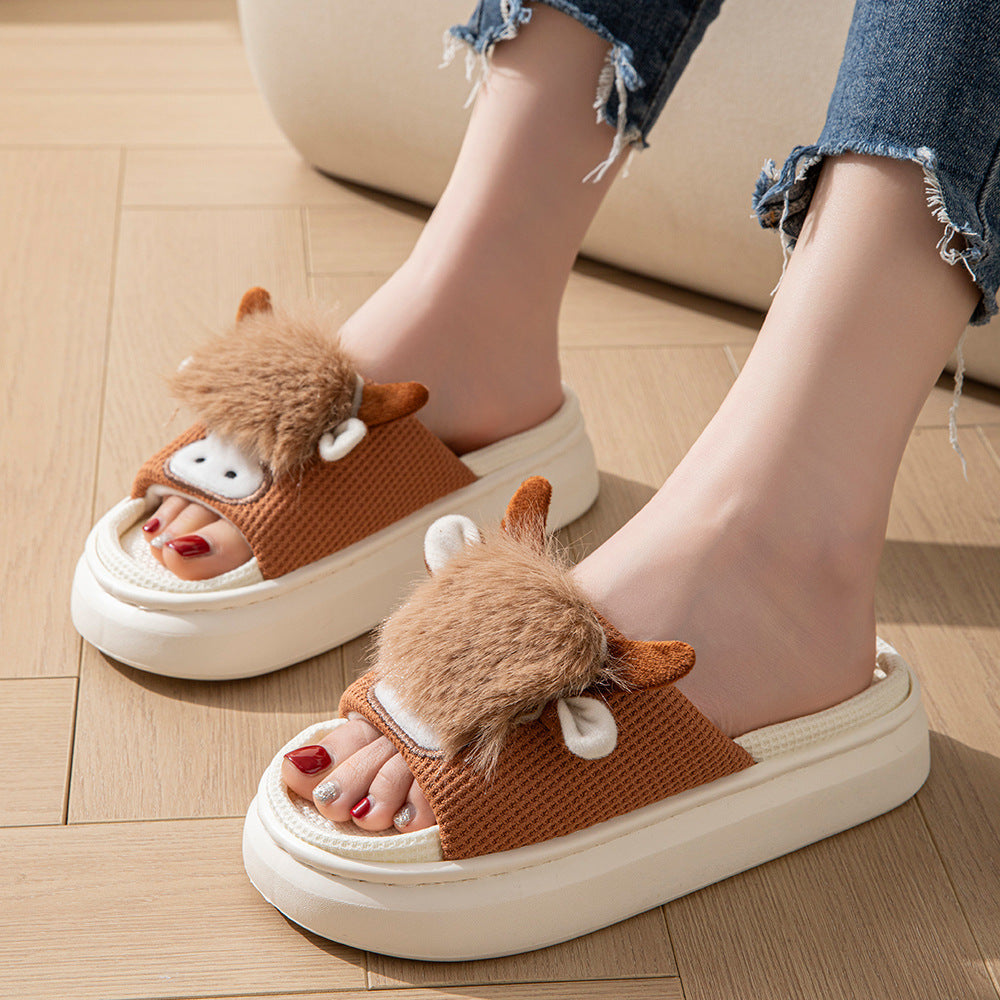 Spring And Autumn Linen Indoor Home Cartoon Eva Soft Bottom Mute Sweat-absorbent Slippers For Women - D&A