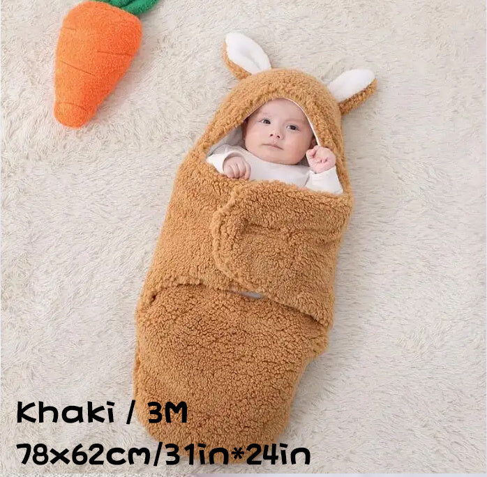 Super Soft Baby Sleeping Bag Fluffy Fleece Newborn Blanket Swaddle Blankets, Unisex Baby Wrap For Newborn Baby Boys Girls With Head-Protecting & Head-Supporting Function, Wearable Swaddle Sleep Sack Khaki 3M - D&A