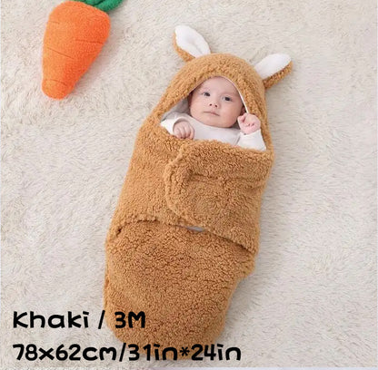 Super Soft Baby Sleeping Bag Fluffy Fleece Newborn Blanket Swaddle Blankets, Unisex Baby Wrap For Newborn Baby Boys Girls With Head-Protecting & Head-Supporting Function, Wearable Swaddle Sleep Sack Khaki 3M - D&A