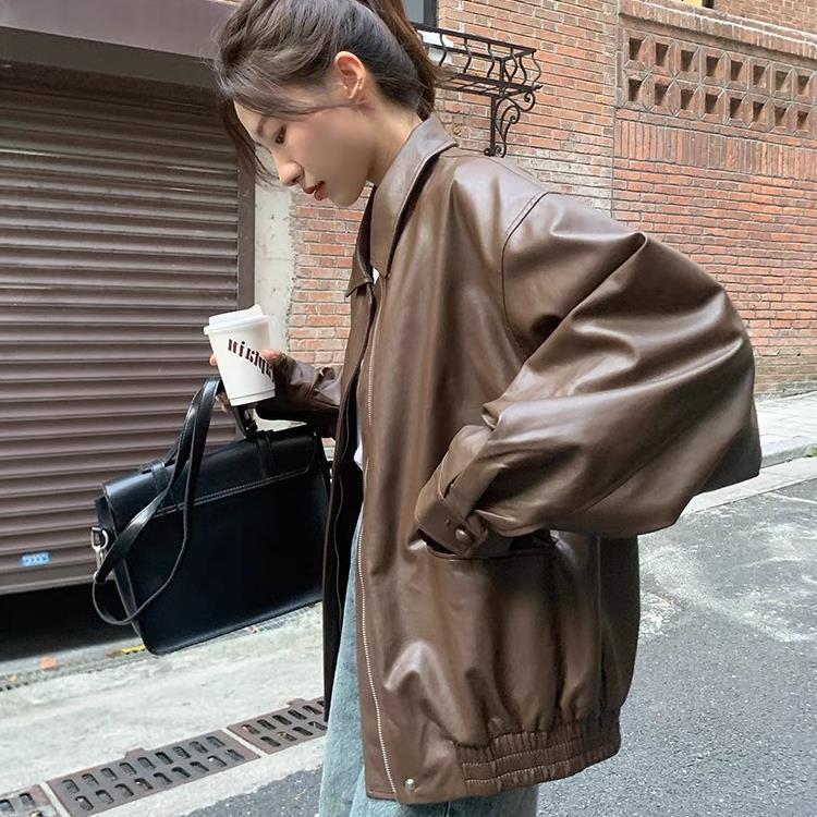 Korean Style Loose Leather Jacket Handsome Motorcycle - D&A