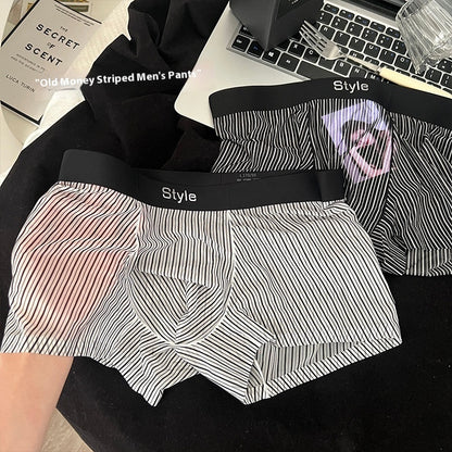 Vintage Stripe Men's Ice Silk Breathable Transparent Bottom Crotch Boxer Briefs - D&A