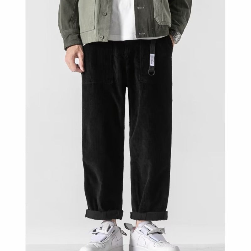 Loose Straight Tapered Pants Sports Wide Legs Black - D&A