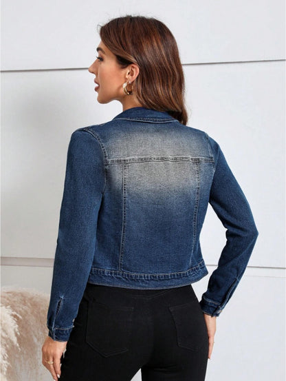 Women's Casual Distressed Cropped Denim Jacket - D&A