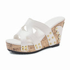 Women's Light-soled Rivet Sandals Plus Size White - D&A