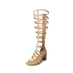 Nude High Heels Women's Summer Open Toed Hollow Thin High Tube Sandal Boots - D&A