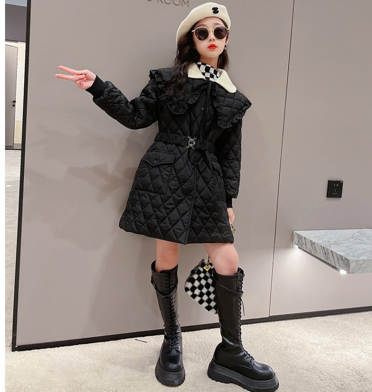 Large Lapel Warm Padded Jacket With Fleece Thick Coat Waist - D&A