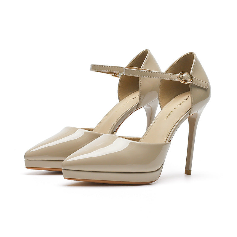 Pointed-toe Waterproof Platform Hollow 10 5cm Women's High Heels Nude - D&A