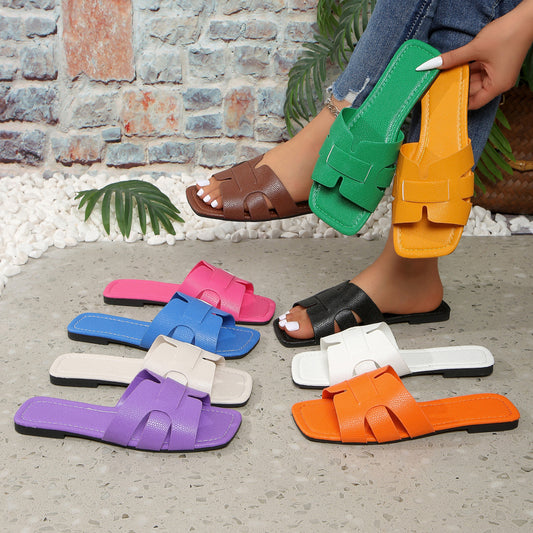 Solid Color Lightweight Flat Slippers Women's Outdoor Beach Sandals - D&A