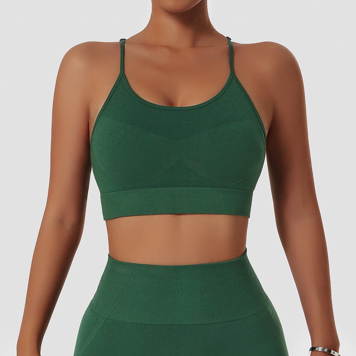Workout Bra Push Up Yoga Vest Outdoor Backless Bra Women Dark Green - D&A