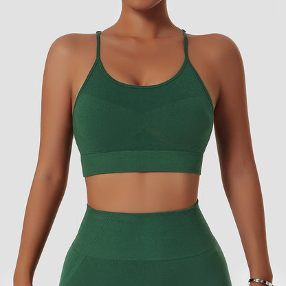 Workout Bra Push Up Yoga Vest Outdoor Backless Bra Women Dark Green - D&A