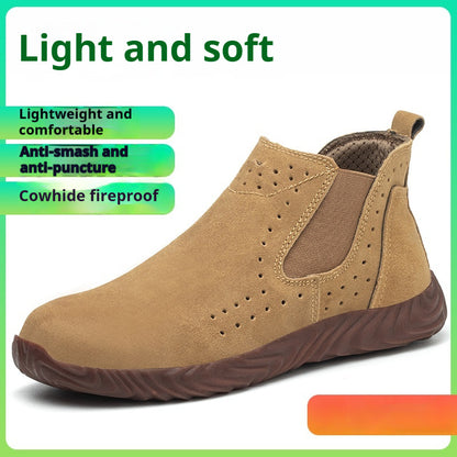 Men's Safety Shoes With Steel Toe Caps For Anti Smashing And Anti Piercing 001 Camel color Summer Edition - D&A