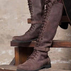 Long Boots Female High Tube Lace-up Low Heel - D&A
