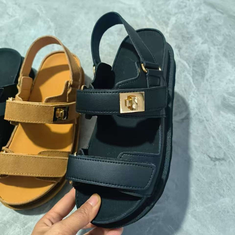 Plus Size Platform Sandals Suede Velcro Outdoor Roman Sandals Women's Shoes - D&A