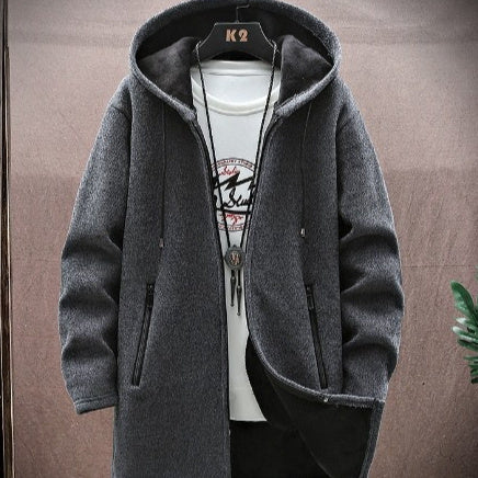 New Men's Chenille Hooded Cardigan Sweater Dark Gray - D&A