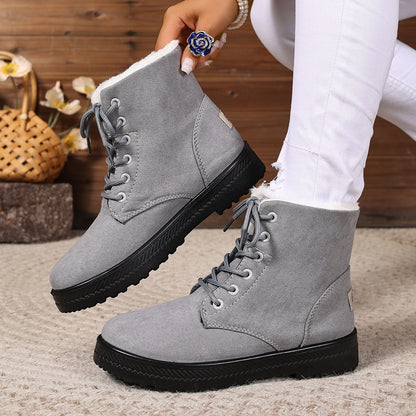 Women's Fashionable Waterproof High-top Cotton-padded Snow Boots Gray - D&A