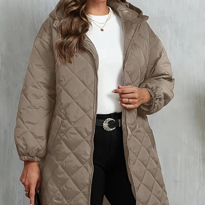 Elegant Hooded Zipper Cotton Jacket For Women - D&A