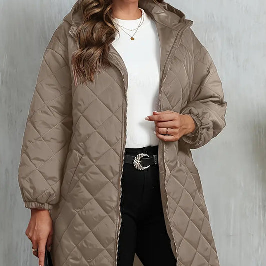 Elegant Hooded Zipper Cotton Jacket For Women - D&A