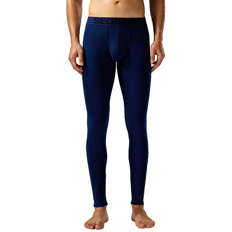 Seobean New Classic Long Johns Men's Fashion Simple Warm Within Long Pajama Pants Dark Blue - D&A