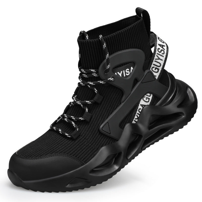 Men's Breathable And Smash-resistant Anti-seepage Steel Toe Cap Work Shoes 0203 Safety Shoes Black And White - D&A
