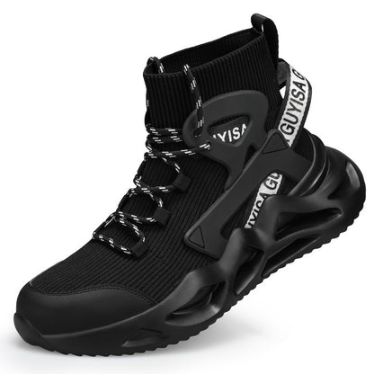 Men's Breathable And Smash-resistant Anti-seepage Steel Toe Cap Work Shoes 0203 Safety Shoes Black And White - D&A
