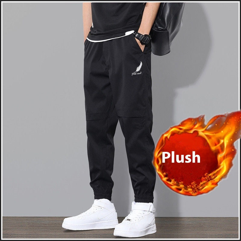 Overalls Men's Velvet Padded Casual Pants Velvet Feather Black - D&A