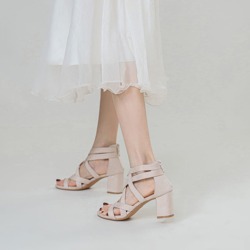 Chunky Heel Rhinestone Rome Classy High Heels - D&A