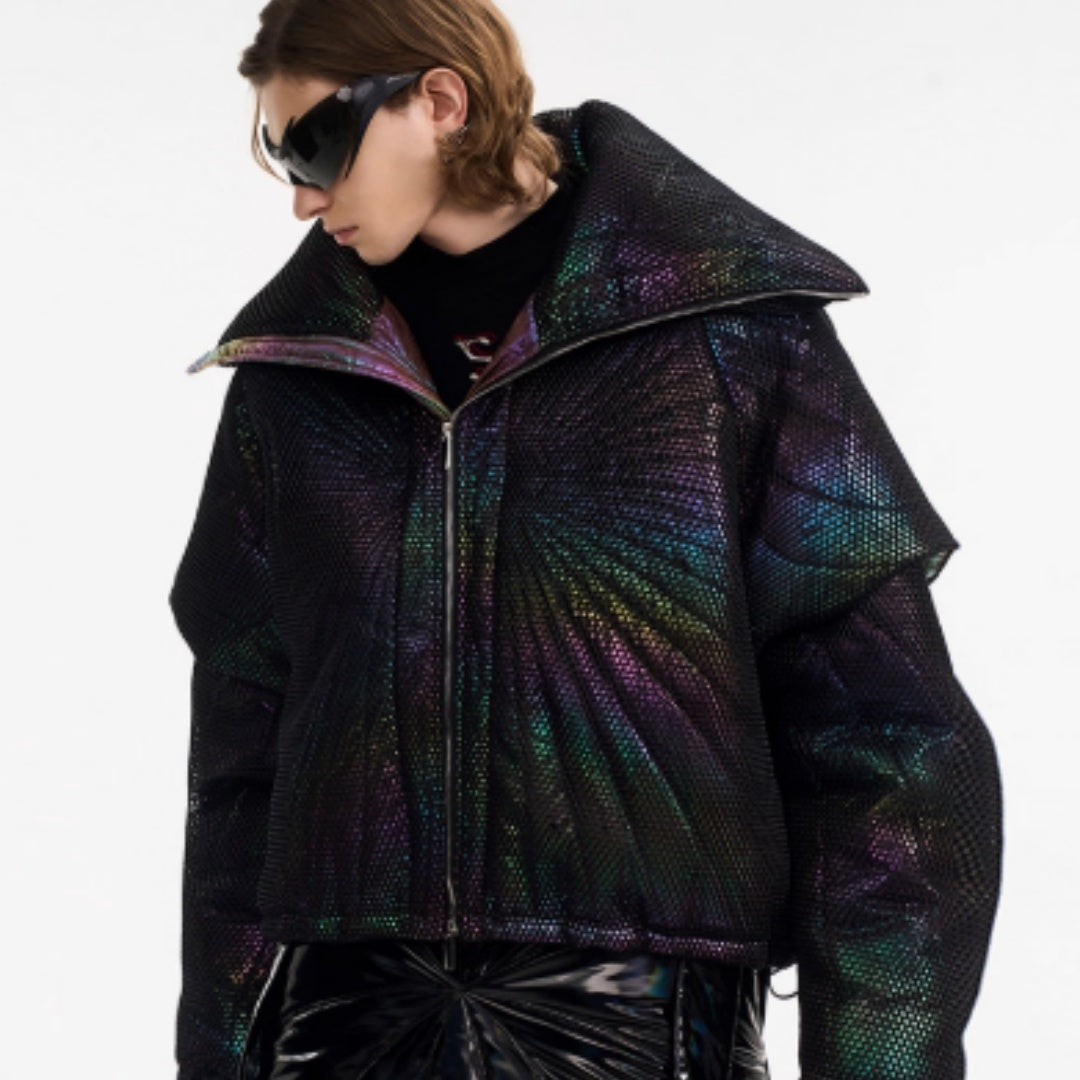Male Dark Knight Large Collar Alien Short Cotton Jacket - D&A