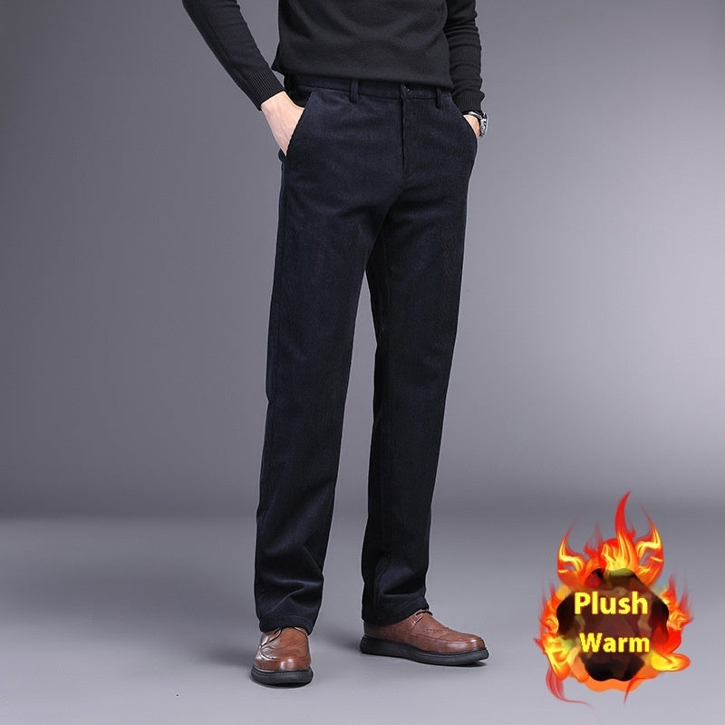 British Retro Middle-aged And Elderly Striped Pants Deep Blue With Velvet - D&A